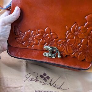 Patricia  Nash Tan Floral Embossed Leather Shoulder Bag